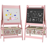 AIYAPLAY Kids Easel with Paper Roll Blackboard Whiteboard Storage Pink