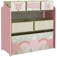 ZONEKIZ Kids Storage Units with 6 Boxes Childrens Toy Storage Organiser Pink