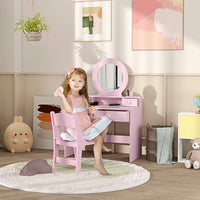 
              AIYAPLAY Kids Dressing Table Set w/ Stool, Mirror, Drawers - Pink
            