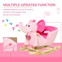 HOMCOM 2-in-1 Baby Rocking Horse Ride On Elephant with Wheels Music Pink