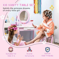 
              Kids Dressing Table with Mirror and Stool with Drawer for 3-6 Years Old Pink
            