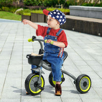 AIYAPLAY Kids Trike Tricycle with Adjustable Seat Basket Bell for Ages 2-5 Years Black