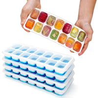 
              Vinsani 4 Pack Ice Cube Trays with Clear Removable Lid Easy-Release Silicone Flexible Ice Cube Moulds LFGB Certified and BPA Free Stackable Durable - Blue or Green
            