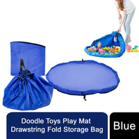 Doodle Nylon Toy Storage Bag and Play Mat with Drawstrings BLUE