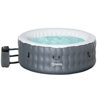 Outsunny Round Inflatable Hot Tub Bubble Spa Pool 4 Person with Pump & Cover GREY