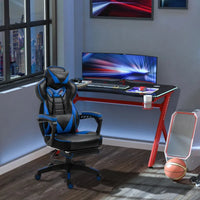 
              Vinsetto Gaming Chair Ergonomic Reclining w/ Manual Footrest Wheels Stylish Office Blue
            