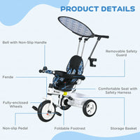 HOMCOM 6 in 1 Kids Tricycle with Removable Handle for 1.5 year Blue