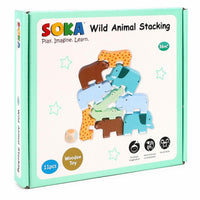 SOKA Wooden Wild Animal Stacking Toy Balancing Building Blocks 3 year old +