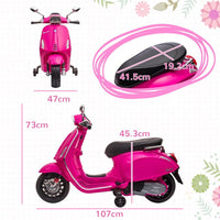 AIYAPLAY Vespa Licensed 12V Kids Electric Motorbike w/ 2 Training Wheels - Pink