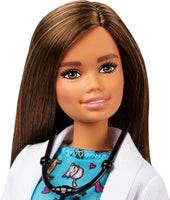 
              Barbie Pet Vet Brunette Doll with Career Pet-Print Dress, Medical Coat, Shoes and Kitty
            