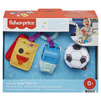 
              Fisher-Price Just for Kicks Gift Set: 3 soccer-themed baby activity toys for infants
            